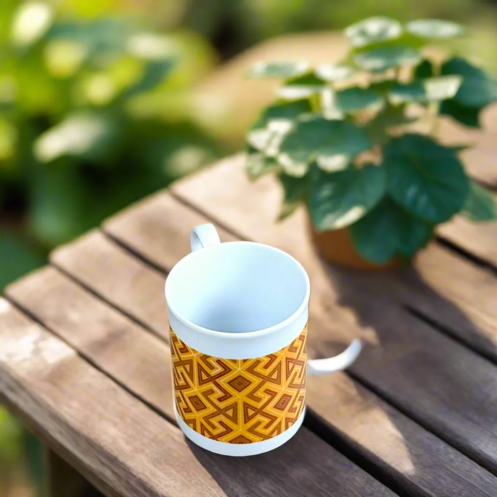 Gifts - Cultural Awakening: Customizable French Porcelain Breakfast Set, Ntshak Kuba Motif - Unique and Elegant Craftsmanship - KEMI HOME ART