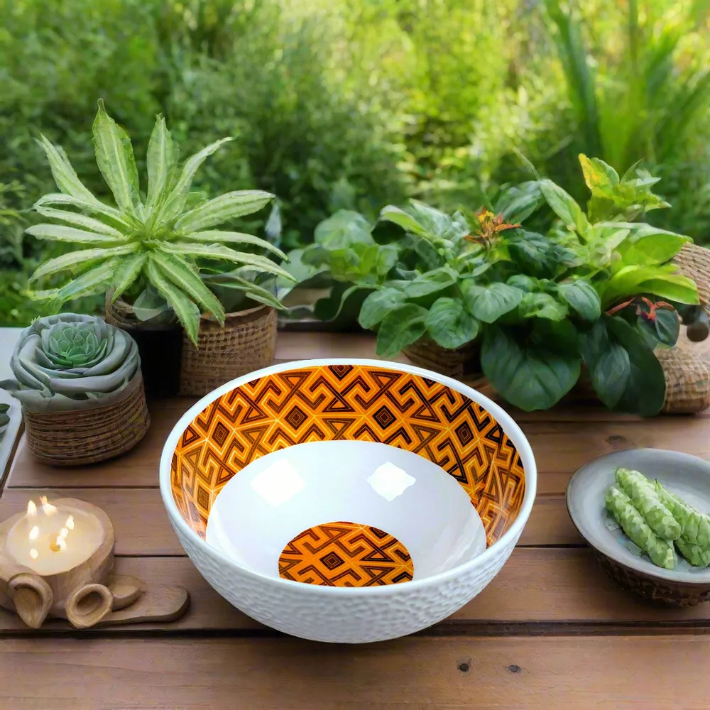 Gifts - Cultural Awakening: Customizable French Porcelain Breakfast Set, Ntshak Kuba Motif - Unique and Elegant Craftsmanship - KEMI HOME ART