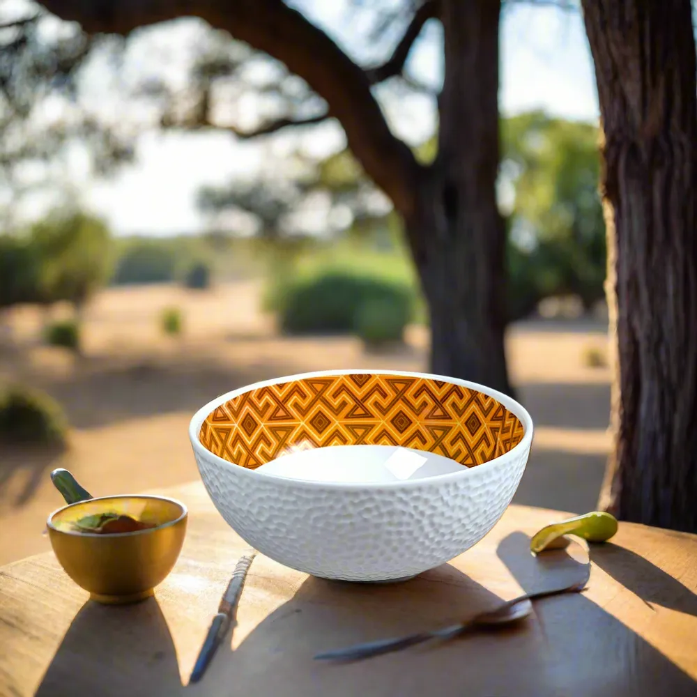 Gifts - Cultural Awakening: Customizable French Porcelain Breakfast Set, Ntshak Kuba Motif - Unique and Elegant Craftsmanship - KEMI HOME ART