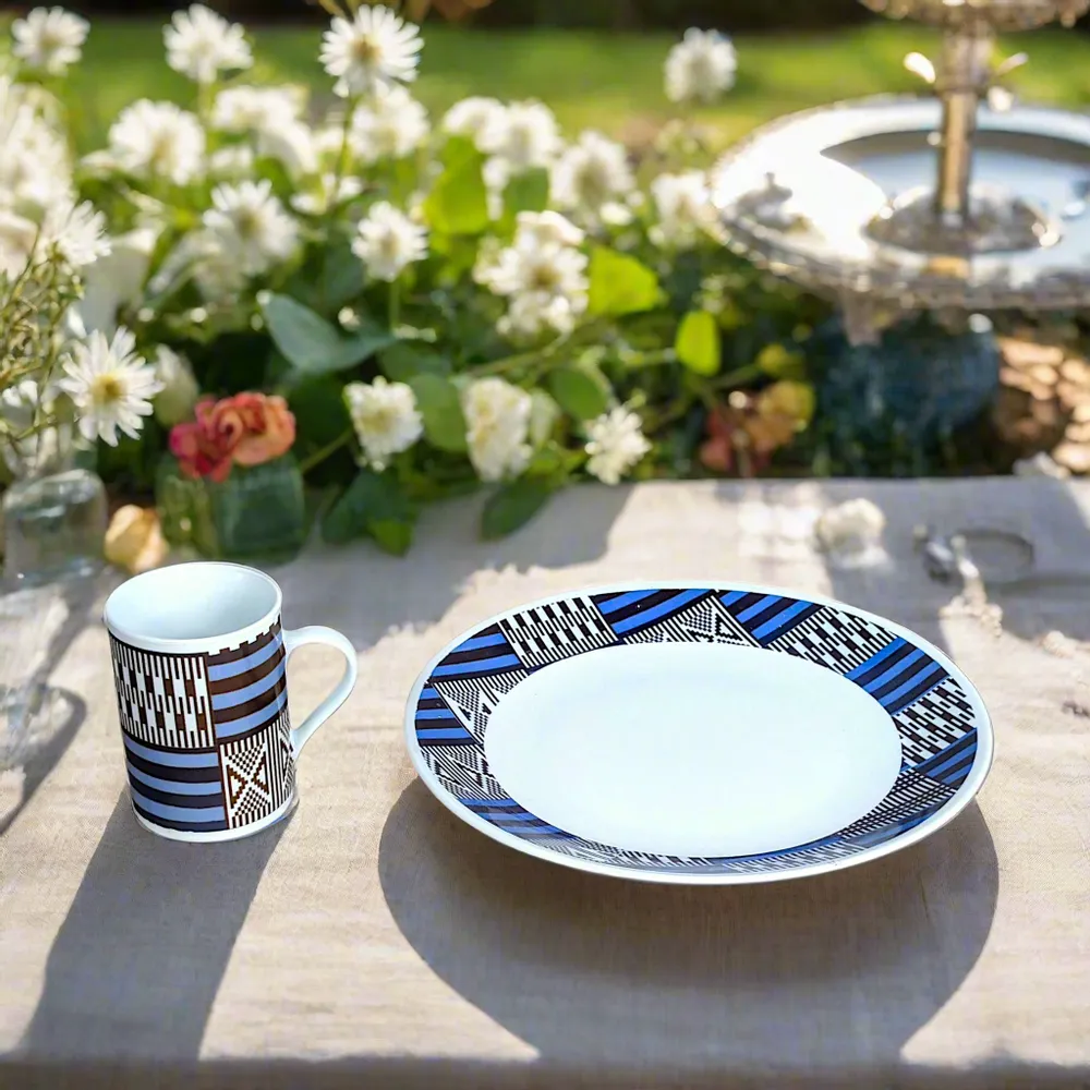 Gifts - Morning Awakening: Customizable Fine Porcelain Breakfast Set - Kanta Niger Motif, Unique French Craftsmanship - KEMI HOME ART