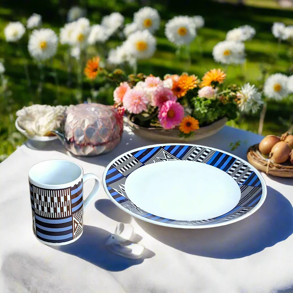 Gifts - Morning Awakening: Customizable Fine Porcelain Breakfast Set - Kanta Niger Motif, Unique French Craftsmanship - KEMI HOME ART