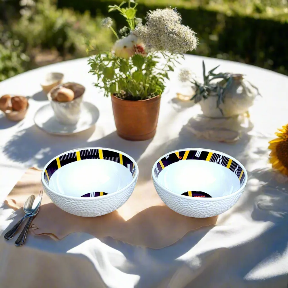 Gifts - Baoulé Awakening: Customizable French Porcelain Breakfast Set – Bowl, Plate & Mug with Sacred Elephant Motifs - KEMI HOME ART