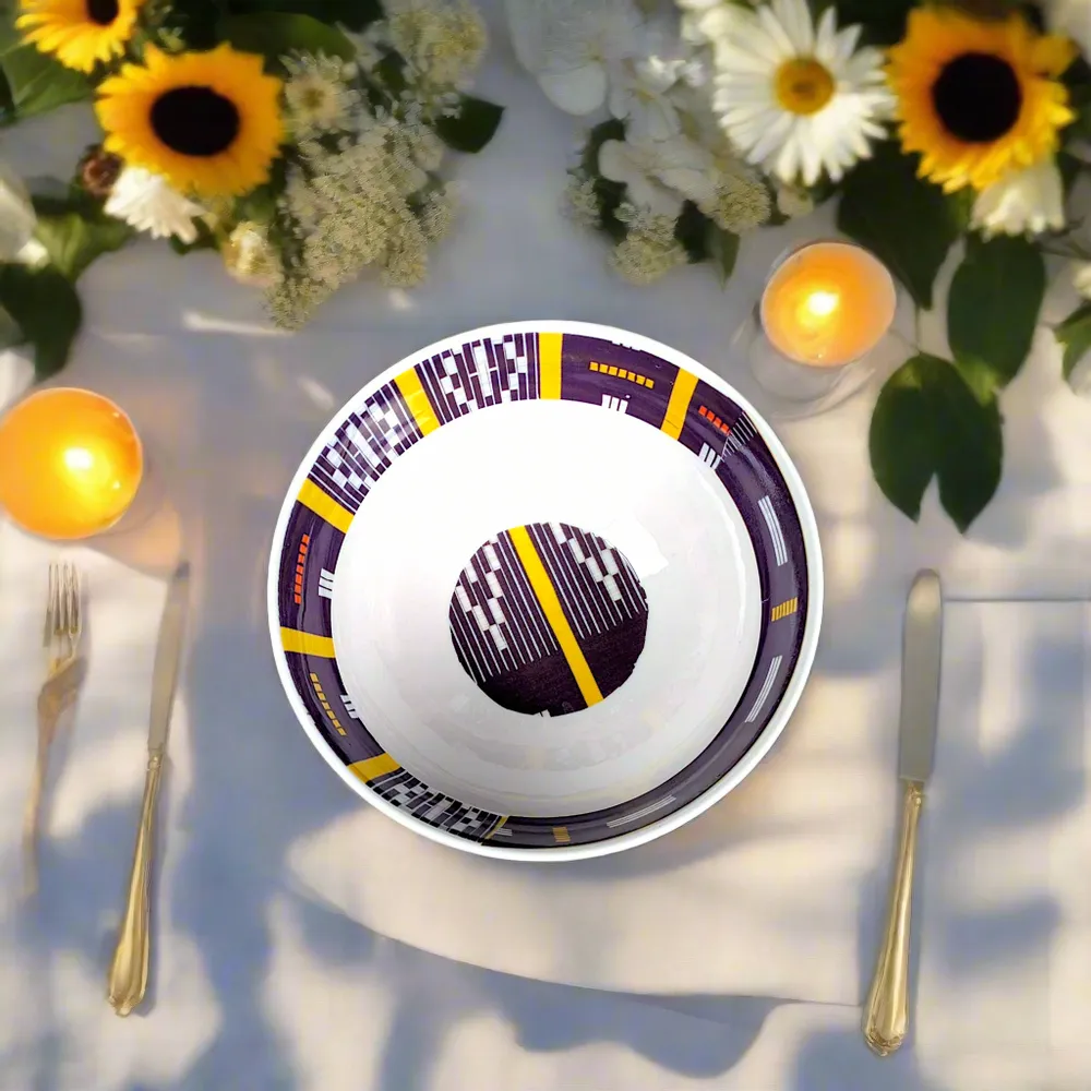 Gifts - Baoulé Awakening: Customizable French Porcelain Breakfast Set – Bowl, Plate & Mug with Sacred Elephant Motifs - KEMI HOME ART