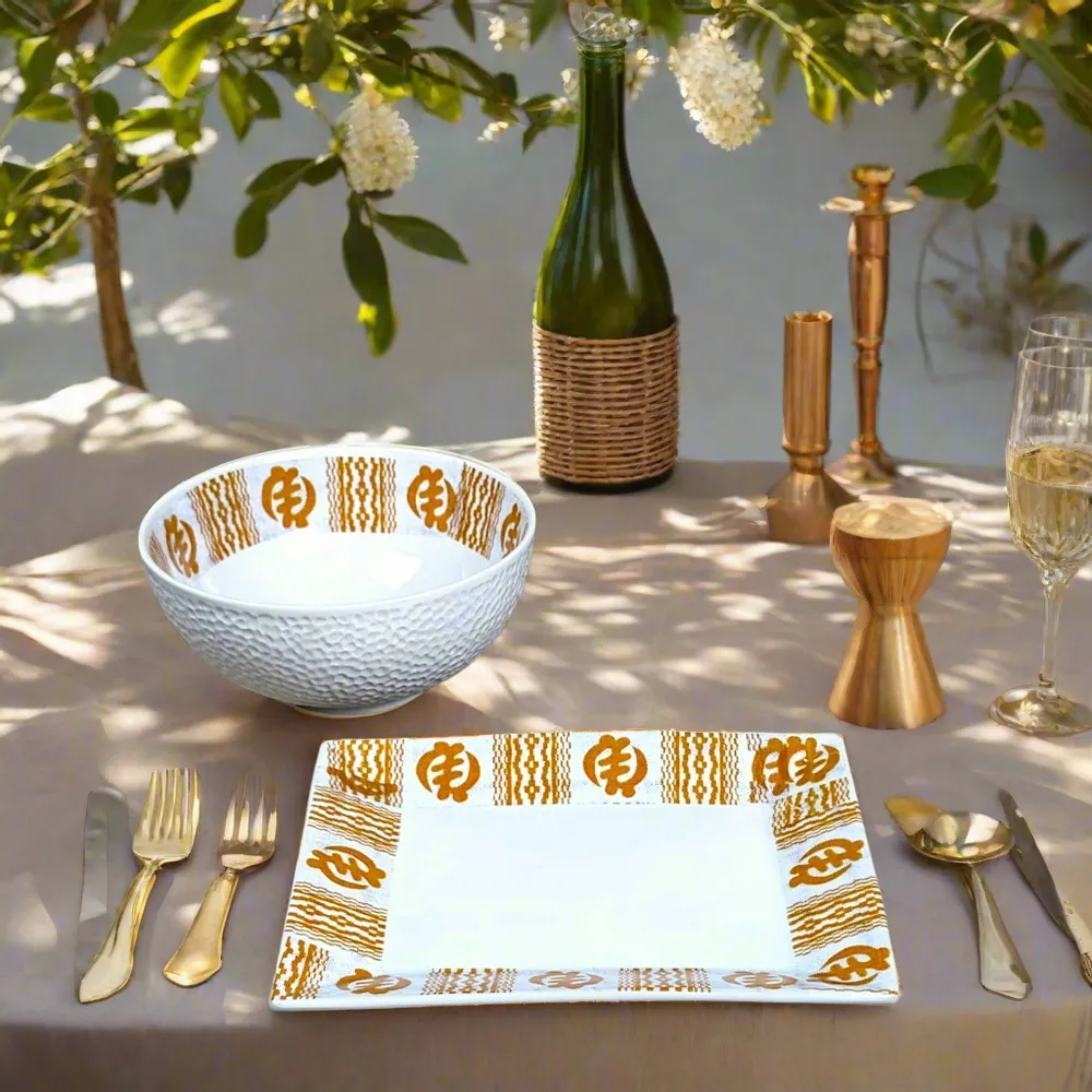 Cadeaux - Éveil Matinal en Porcelaine : Coffret Petit Déjeuner Personnalisable aux Motifs Adinkra, Artisanat Français Unique - KEMI HOME ART