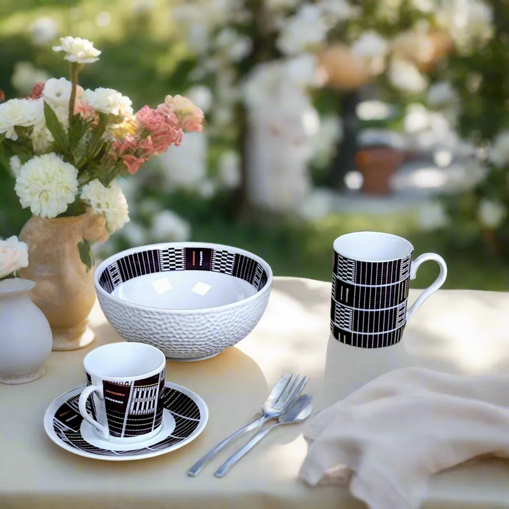 Gifts - Senufo Awakening: Customizable French Fine Porcelain Breakfast Set – Sacred Ivorian Motifs & French Craftsmanship - KEMI HOME ART