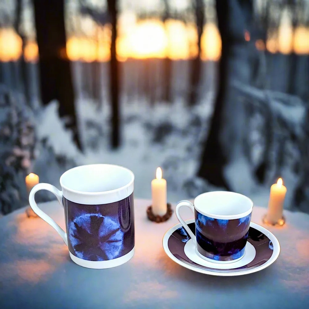 Gifts - Indigo Awakening: Customizable French Porcelain Breakfast Set – Plate, Cup & Mug in Limited Edition - KEMI HOME ART