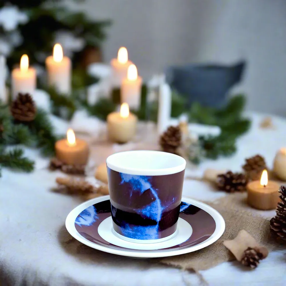 Gifts - Indigo Awakening: Customizable French Porcelain Breakfast Set – Plate, Cup & Mug in Limited Edition - KEMI HOME ART