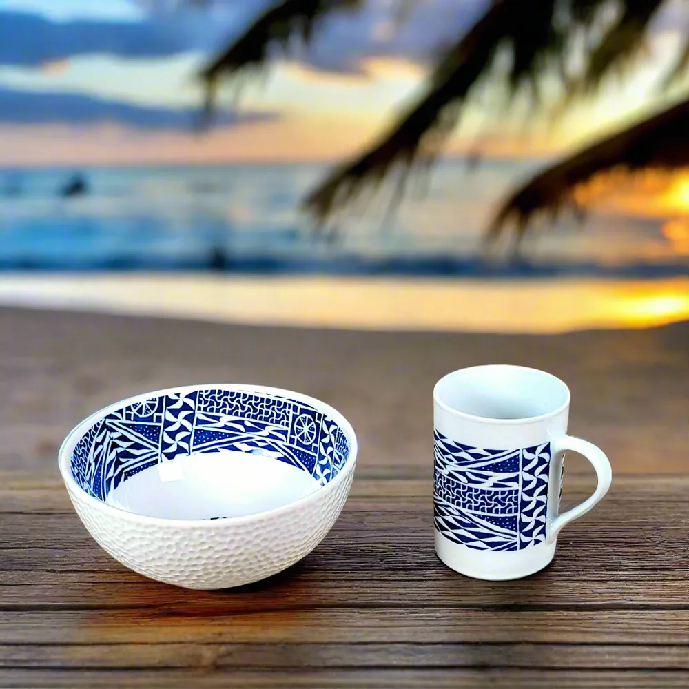 Gifts - Royal Awakening: Customizable French Porcelain Breakfast Set with Unique Cameroonian N'Dop Motif - KEMI HOME ART