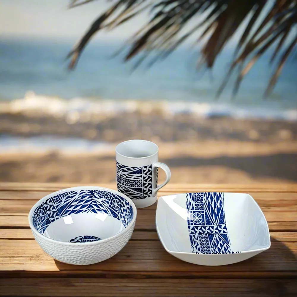 Gifts - Royal Awakening: Customizable French Porcelain Breakfast Set with Unique Cameroonian N'Dop Motif - KEMI HOME ART