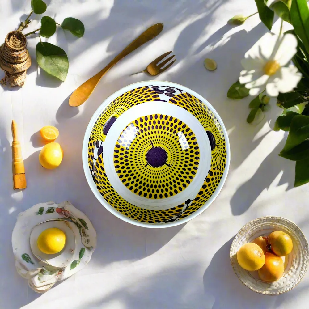 Gifts - Customizable Breakfast Set in Fine Porcelain - Unique Gamma Phone WAX Pattern - Plate, Bowl & Mug Handcrafted - KEMI HOME ART