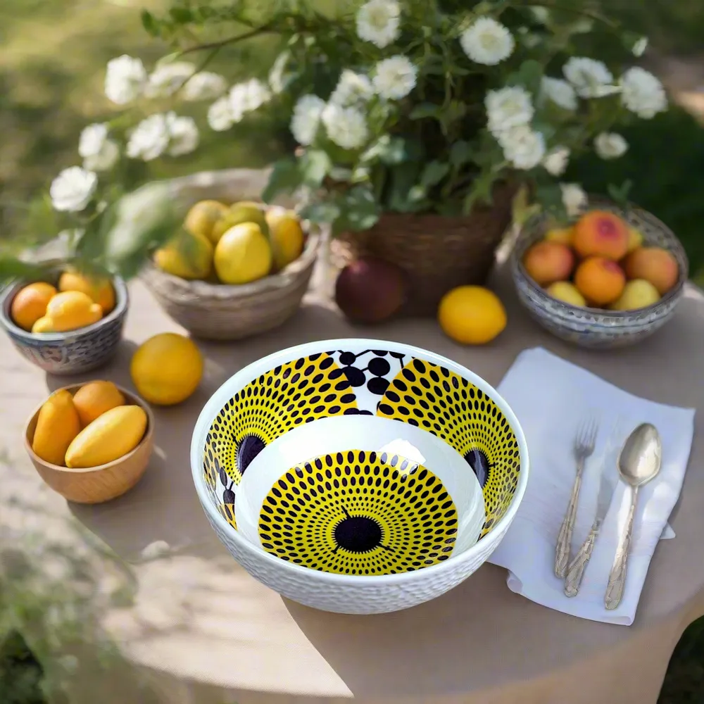 Gifts - Customizable Breakfast Set in Fine Porcelain - Unique Gamma Phone WAX Pattern - Plate, Bowl & Mug Handcrafted - KEMI HOME ART