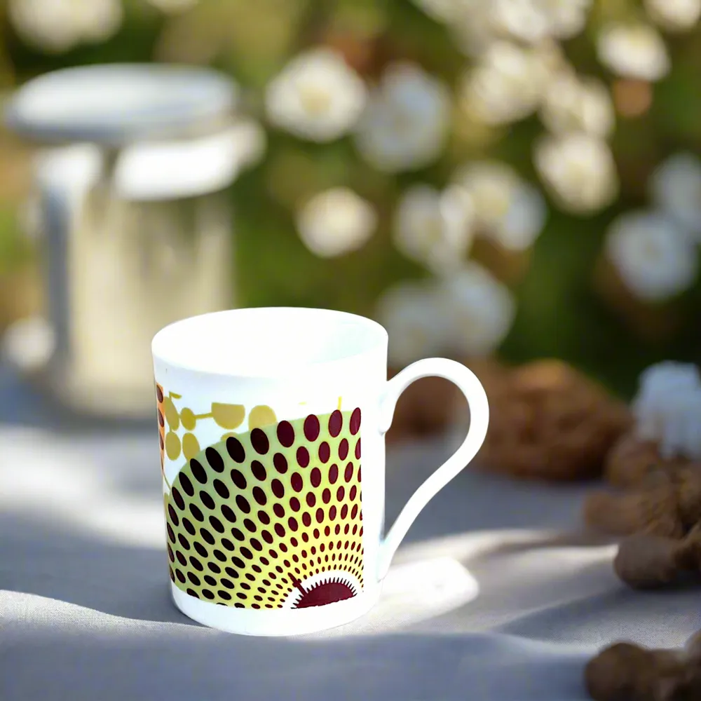 Gifts - Customizable Breakfast Set in Fine Porcelain - Unique Gamma Phone WAX Pattern - Plate, Bowl & Mug Handcrafted - KEMI HOME ART