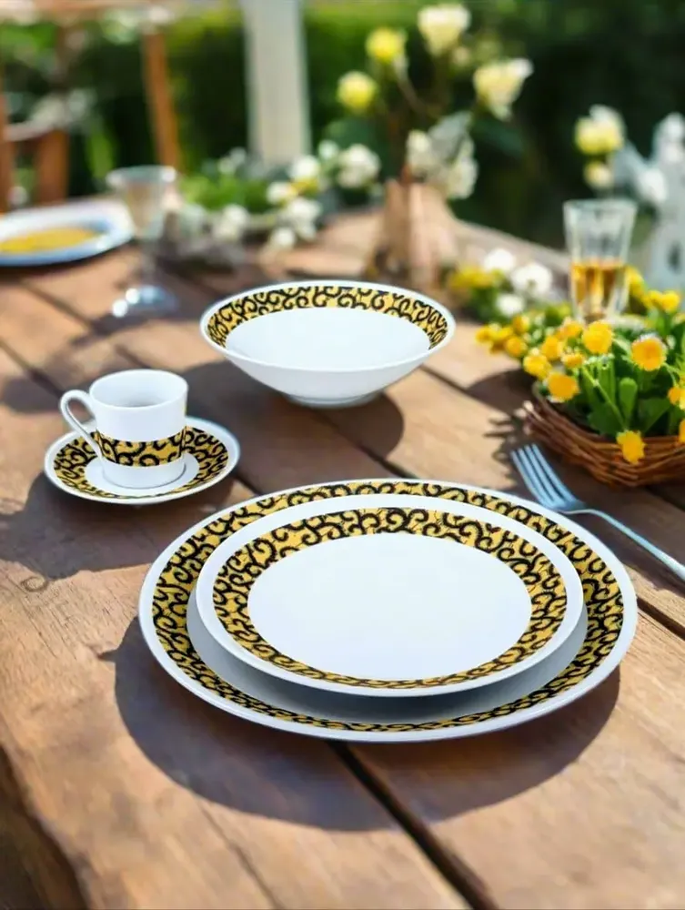 Gifts - Limited Edition: Customizable Set of 6 Fine Porcelain Plates - Yellow Macaroni WAX Pattern, Unique French Craftsmanship - KEMI HOME ART