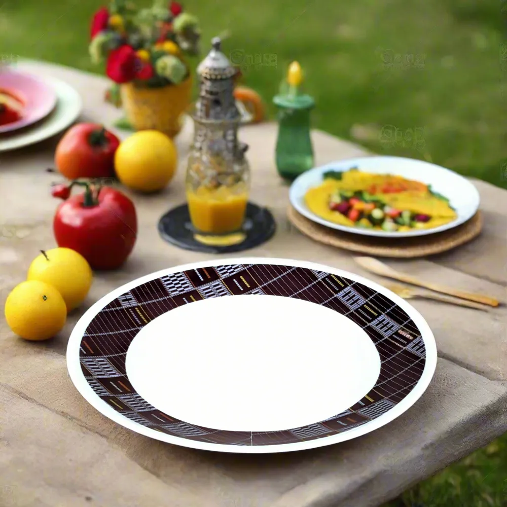 Gifts - Limited Edition: Customizable French Porcelain Plate Set - Black Senoufo Motif, Handcrafted Excellence & Ethnic Elegance - KEMI HOME ART