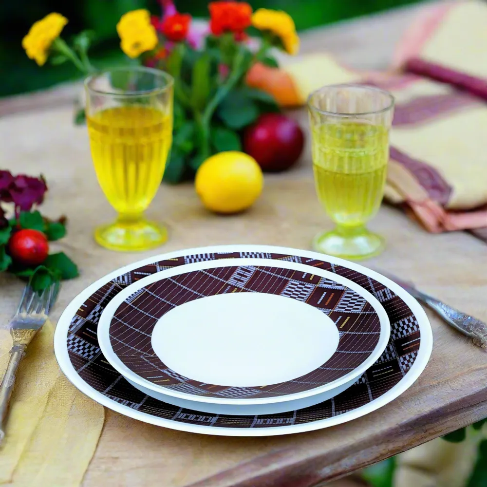 Gifts - Limited Edition: Customizable French Porcelain Plate Set - Black Senoufo Motif, Handcrafted Excellence & Ethnic Elegance - KEMI HOME ART