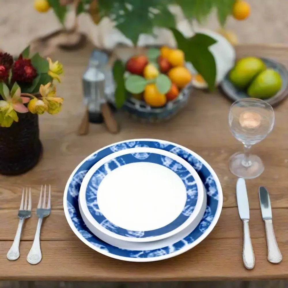 Gifts - Indigo Splendor: Set of 6 Customizable French Porcelain Plates – Unique Ethnic Pattern - KEMI HOME ART