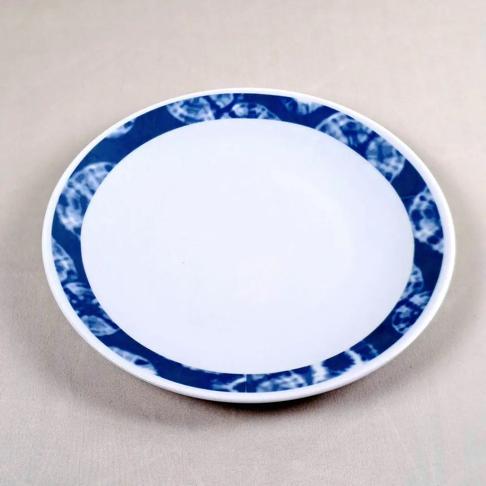 Gifts - Indigo Splendor: Set of 6 Customizable French Porcelain Plates – Unique Ethnic Pattern - KEMI HOME ART