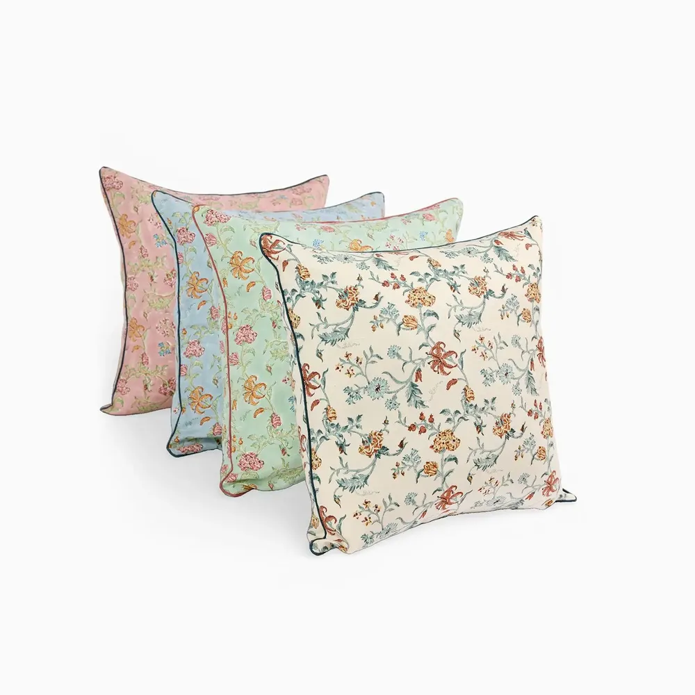 Coussins textile - HOUSSE DE COUSSIN CARRÉ À Passepoil IMPRIMÉ EN BLOC - ROSE VANA - CRAFT BOAT