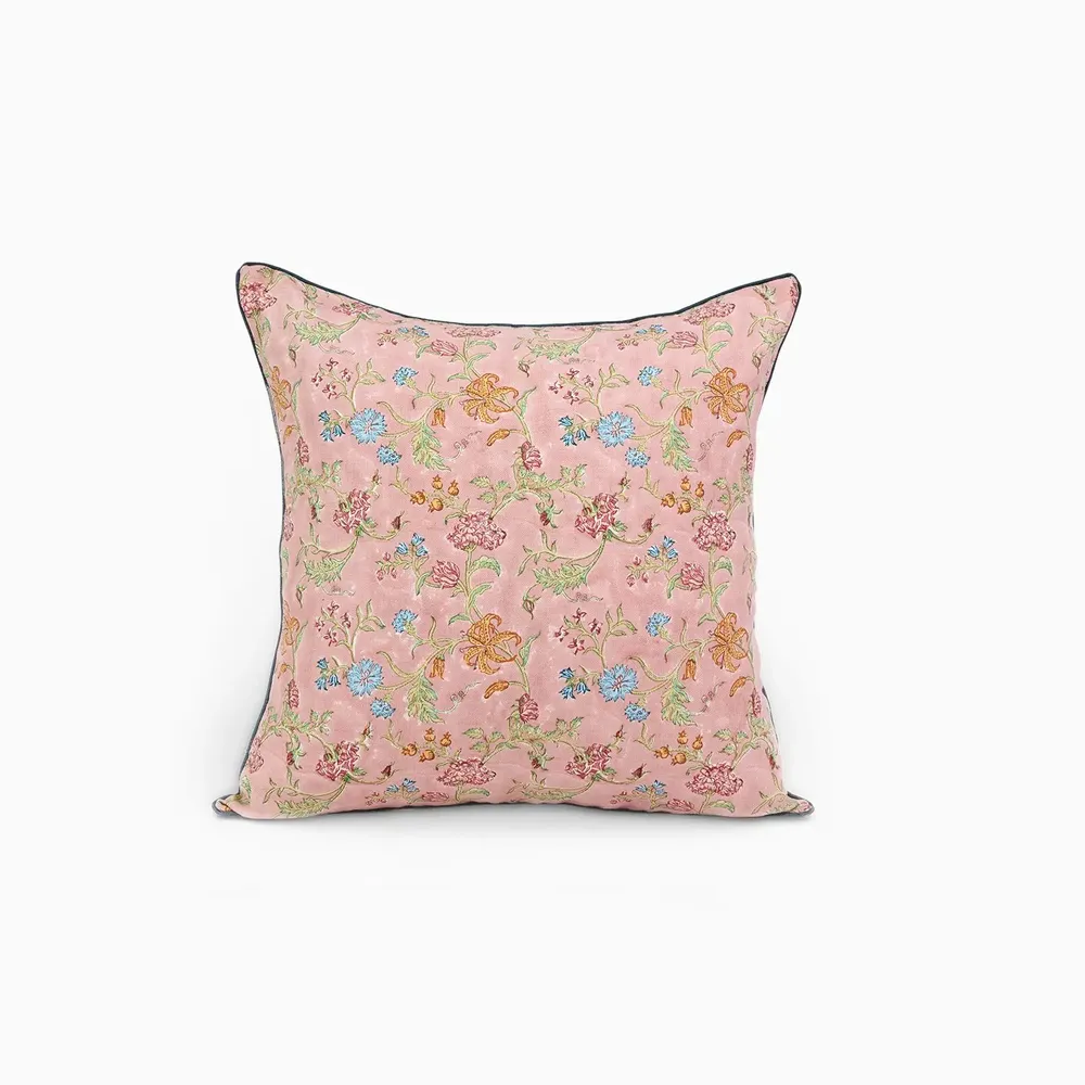Coussins textile - HOUSSE DE COUSSIN CARRÉ À Passepoil IMPRIMÉ EN BLOC - ROSE VANA - CRAFT BOAT
