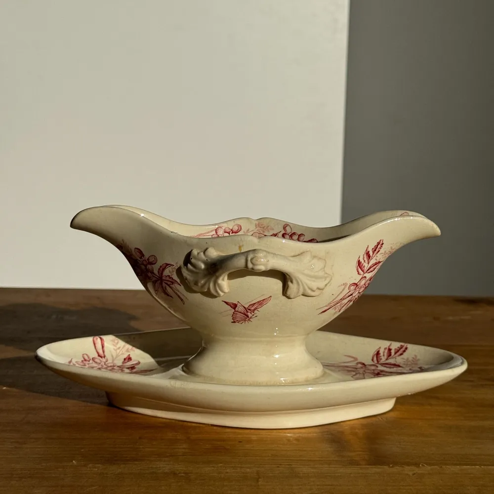 Platter and bowls - Ancient pink saucier earthenware Badonviller model Jasmin - OFFICE OBJETS