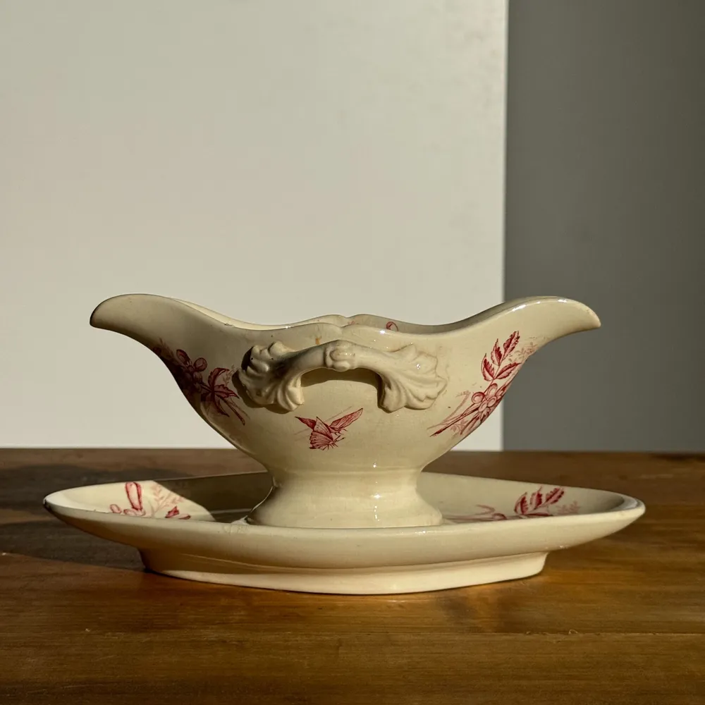 Platter and bowls - Ancient pink saucier earthenware Badonviller model Jasmin - OFFICE OBJETS