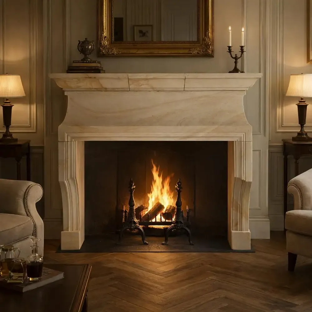 Fireplaces - Minimal Sculptural French Fireplace Design for Luxury Living - MAISON LEON VAN DEN BOGAERT