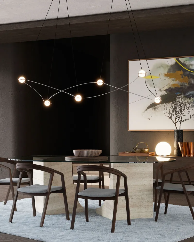 Hanging lights - Kosmos 6L - stainless steel glass sphere LED pendant lamp - MOSS OBJECTS