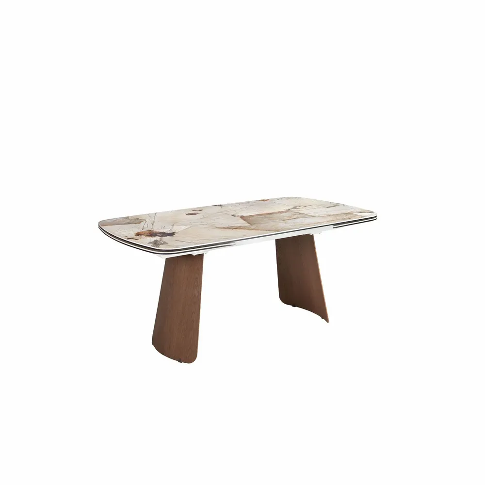 Tables Salle à Manger - Table à rallonges ovale en marbre porcelainé et noyer - ANGEL CERDÁ