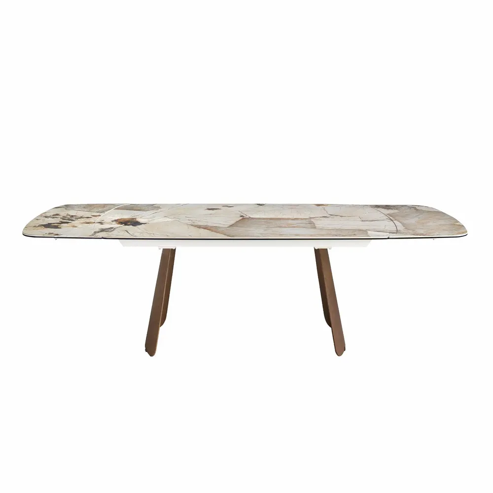 Tables Salle à Manger - Table à rallonges ovale en marbre porcelainé et noyer - ANGEL CERDÁ