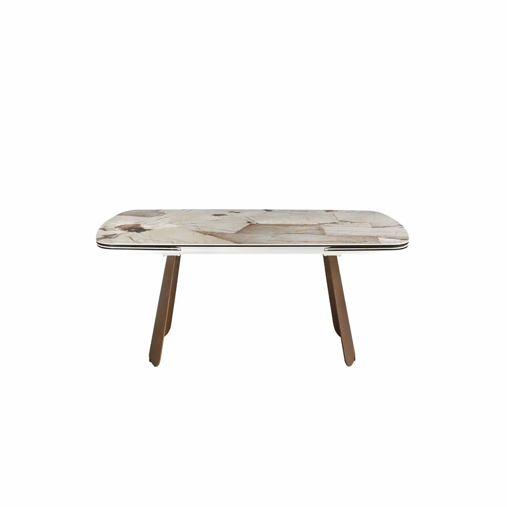 Tables Salle à Manger - Table à rallonges ovale en marbre porcelainé et noyer - ANGEL CERDÁ