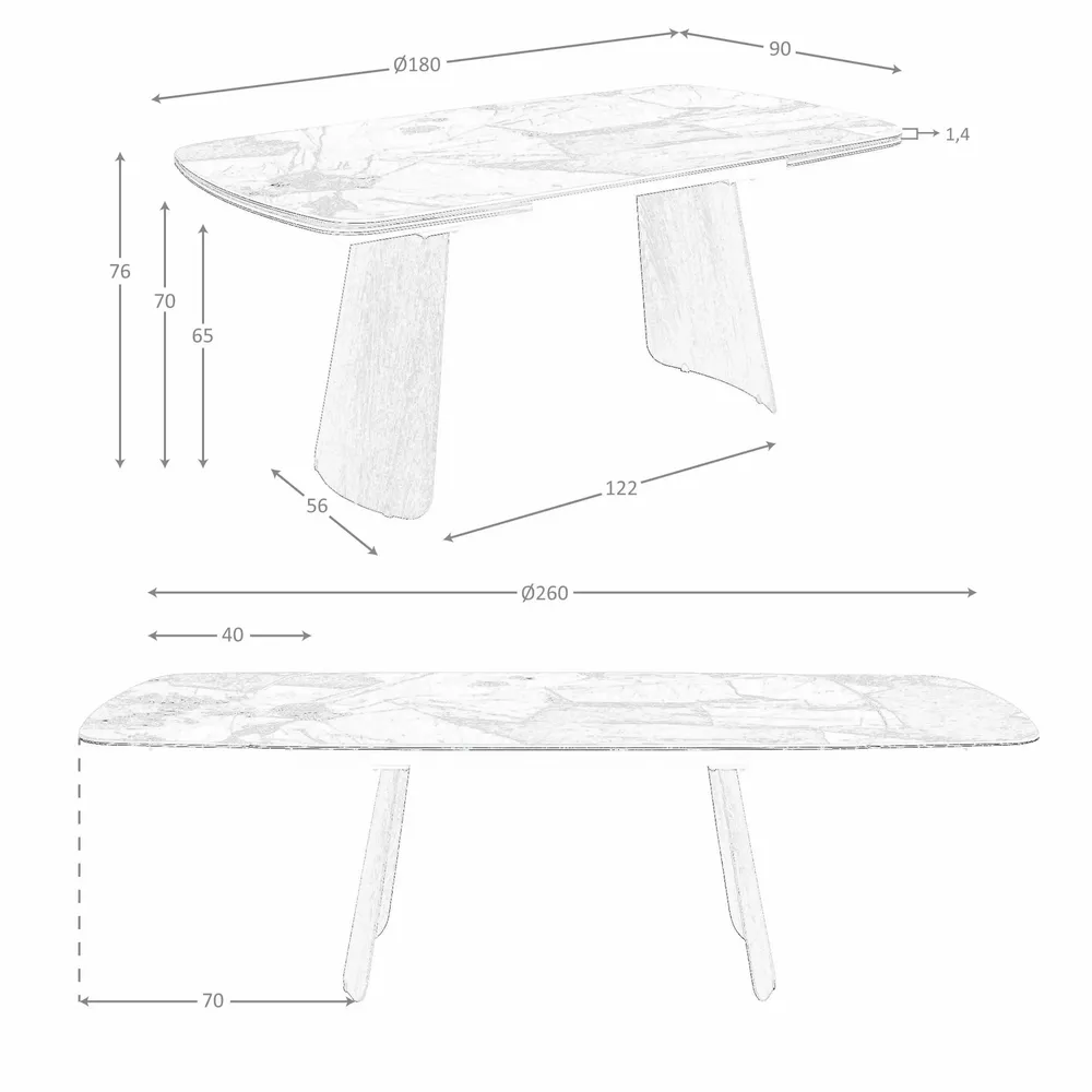 Tables Salle à Manger - Table à rallonges ovale en marbre porcelainé et noyer - ANGEL CERDÁ