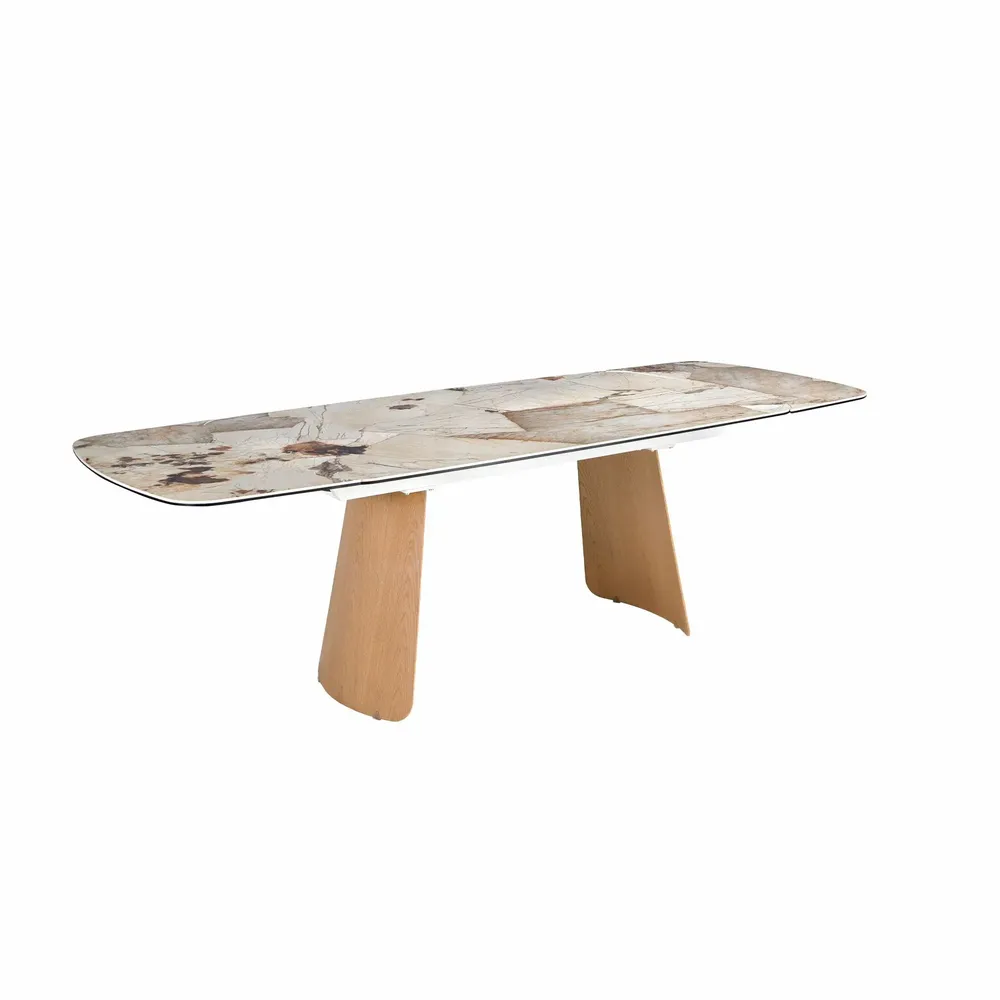 Tables Salle à Manger - Table à rallonges ovale en marbre porcelainé et chêne - ANGEL CERDÁ