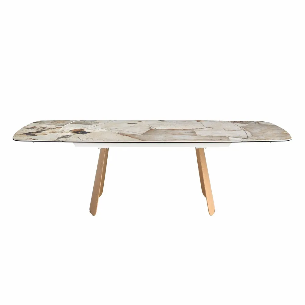 Tables Salle à Manger - Table à rallonges ovale en marbre porcelainé et chêne - ANGEL CERDÁ