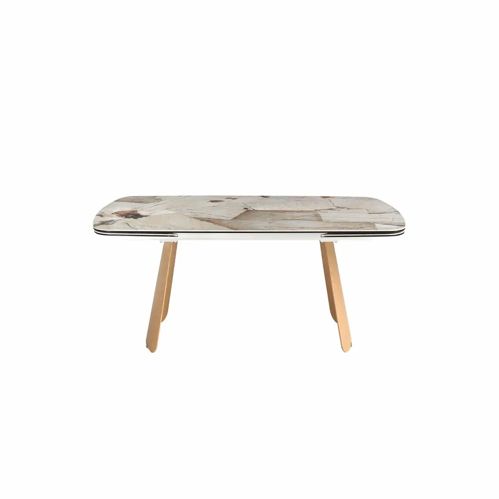 Tables Salle à Manger - Table à rallonges ovale en marbre porcelainé et chêne - ANGEL CERDÁ