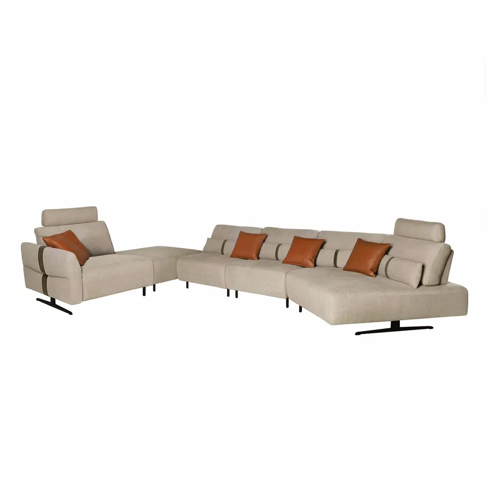 Sofas - Left-hand modular chaise longue sofa in sand fabric - ANGEL CERDÁ