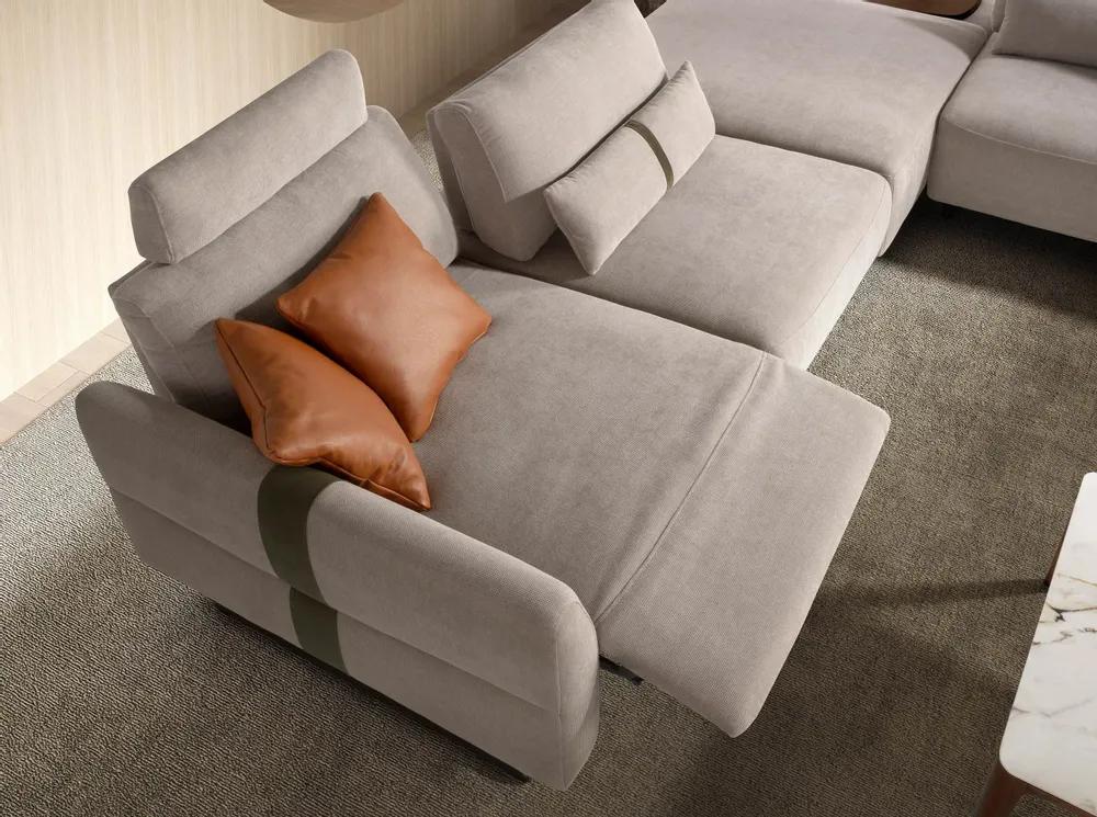 Sofas - Left-hand modular chaise longue sofa in sand fabric - ANGEL CERDÁ