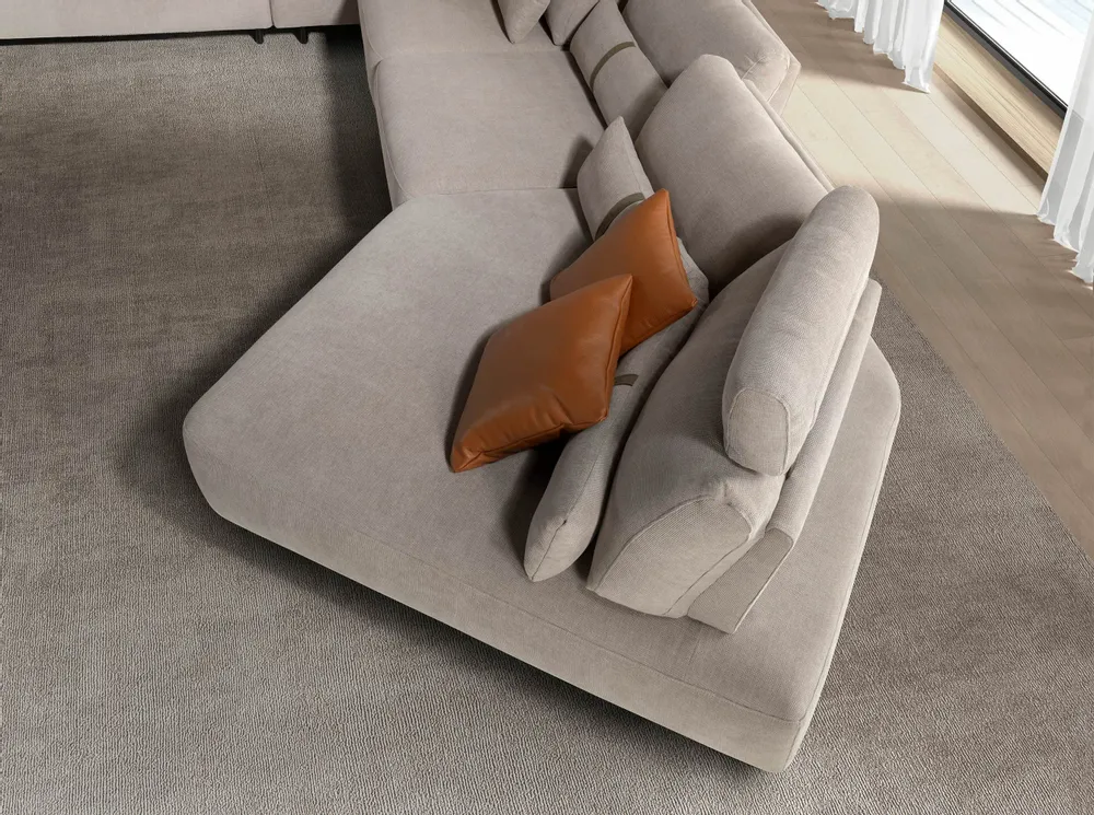 Sofas - Left-hand modular chaise longue sofa in sand fabric - ANGEL CERDÁ