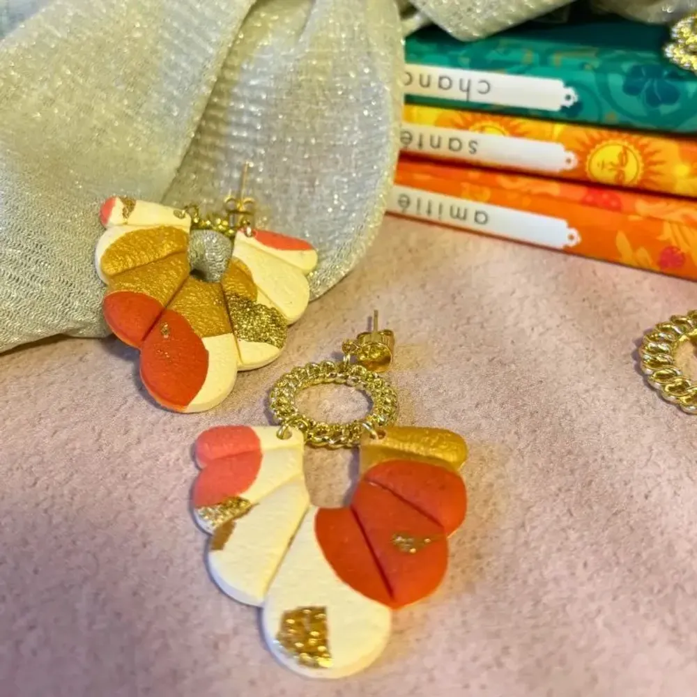 Bijoux - Boucles d'oreilles — Model ÉVENTAIL DORÉ TERRACOTTA - LES TRÉSORS DE CIA