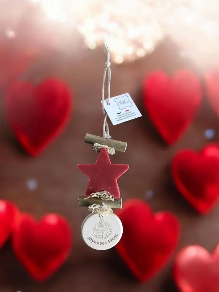 Savons - Tresse 1 Savon Etoile Fruit Rouge avec Rond Bois Gravé "boule de noël" - FABRIQUE LOMAELLE