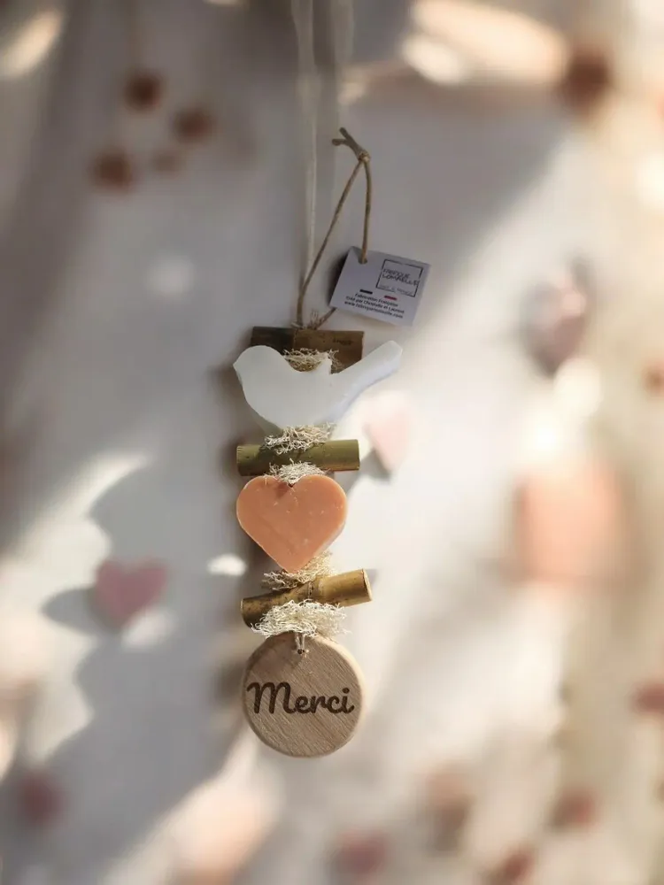 Soaps - Braid, 1 Bergamot Bird Soap, 1 Orange Blossom Heart, 1 Wooden "Thank You" Round - FABRIQUE LOMAELLE