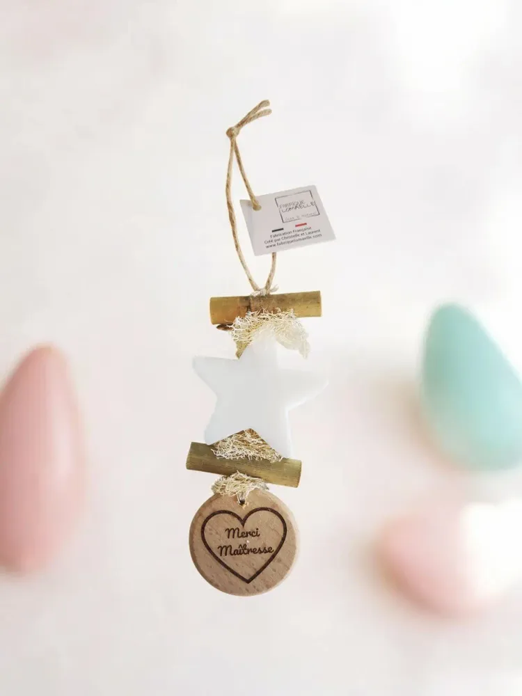 Savons - Tresse 1 Savon Etoile Bergamote avec Rond Bois "Merci Maîtresse" - FABRIQUE LOMAELLE