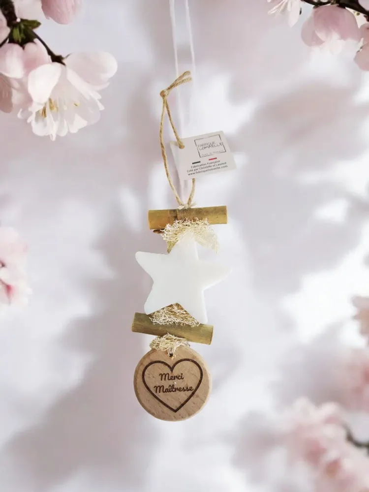 Savons - Tresse 1 Savon Etoile Bergamote avec Rond Bois "Merci Maîtresse" - FABRIQUE LOMAELLE