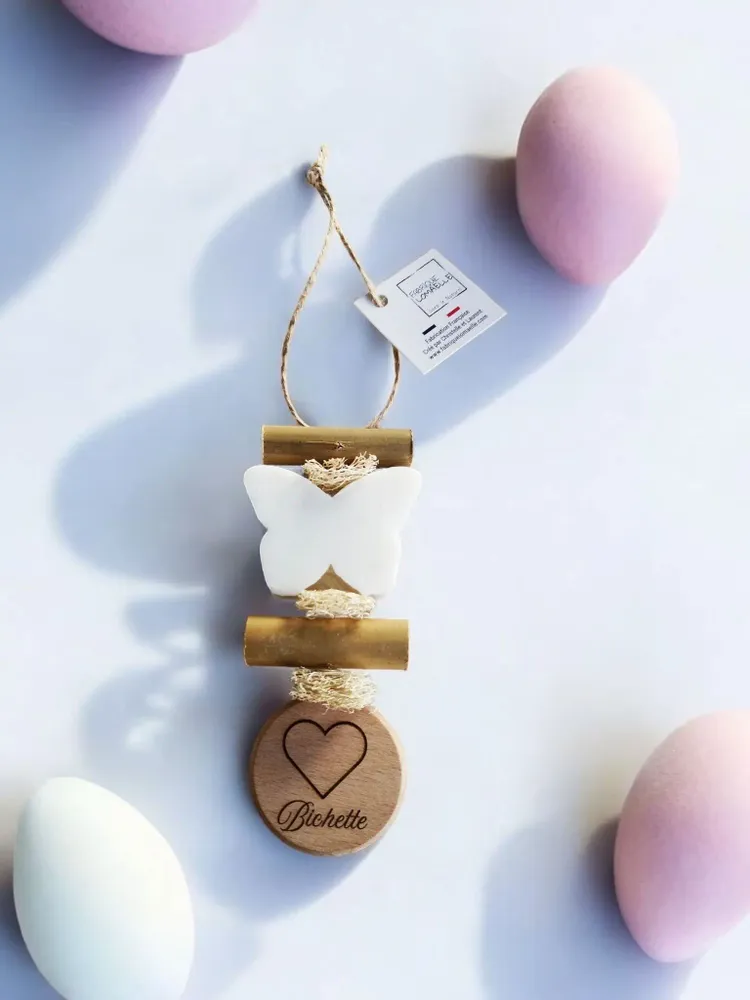 Savons - Tresse 1 Savon Papillon Bergamote avec Rond Bois "Bichette" - FABRIQUE LOMAELLE