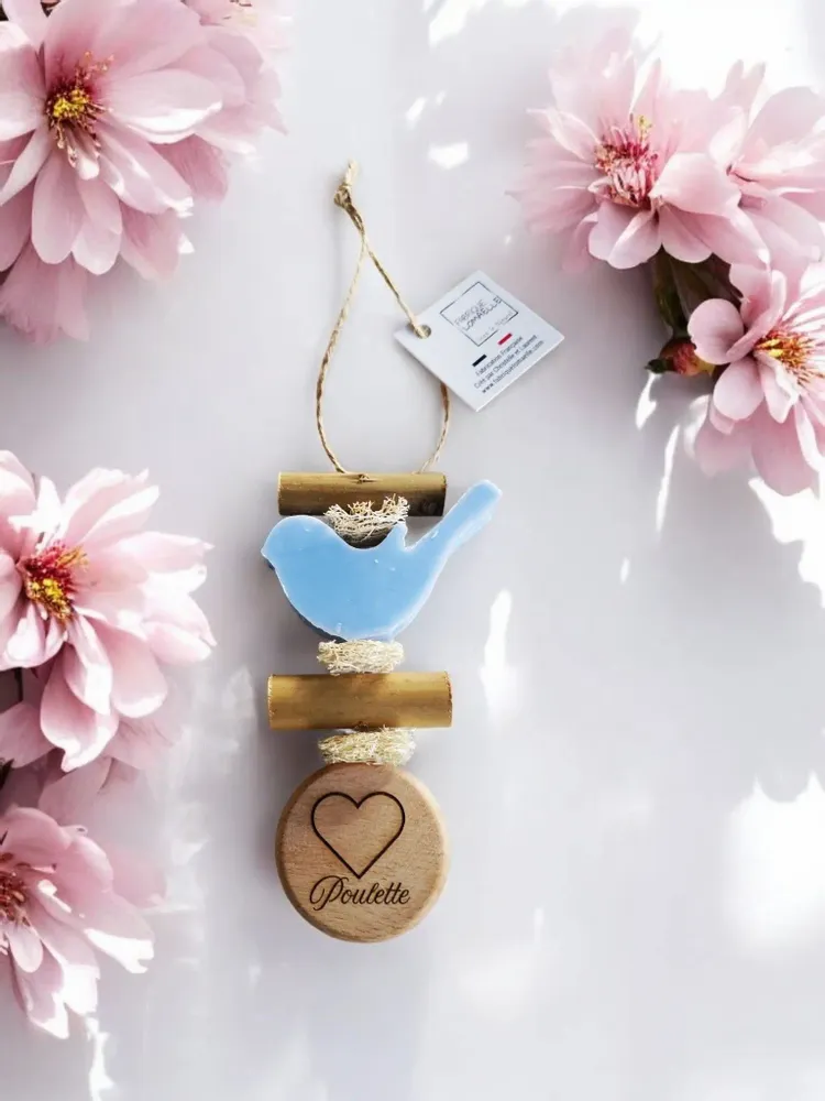 Savons - Tresse 1 Savon Oiseau Ecume avec Rond Bois "Poulette" - FABRIQUE LOMAELLE