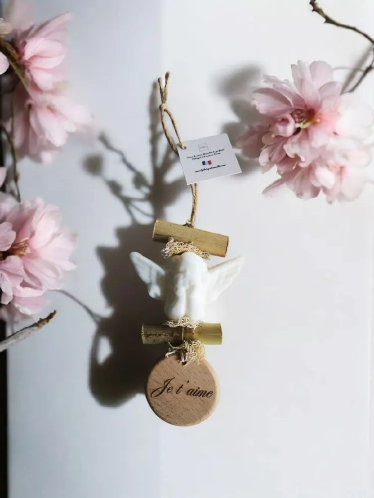 Savons - Tresse 1 Savon Ange Bergamote avec Rond Bois "Je t'aime" - FABRIQUE LOMAELLE