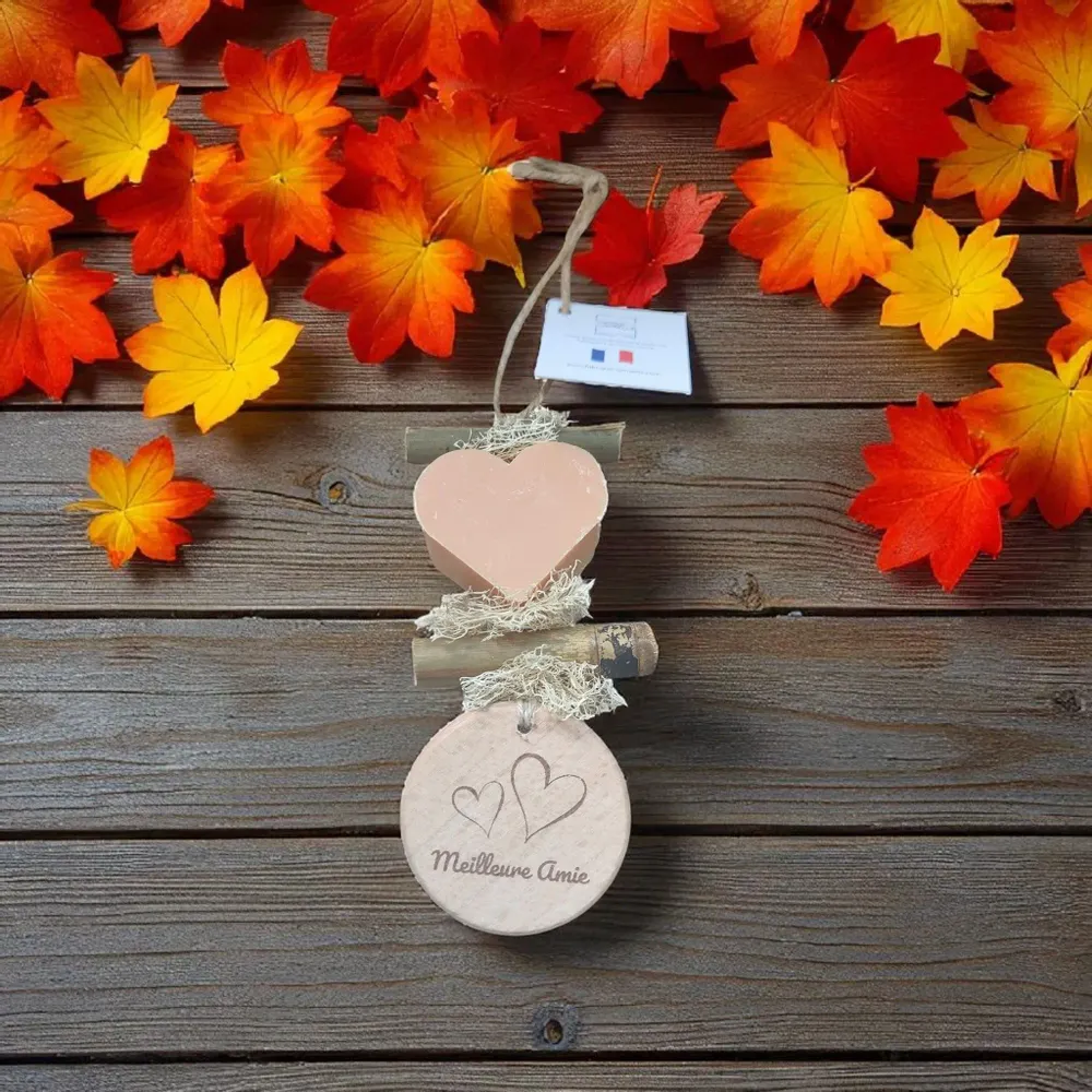 Savons - Tresse 1 Savon Cœur Fleur d'Oranger avec Rond Bois Gravé "Meilleure Amie" - FABRIQUE LOMAELLE