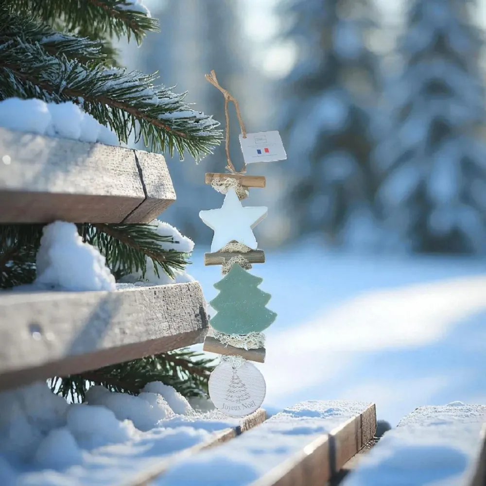 Savons - Tresse 1 Savon Etoile Blanche Bergamote et 1 Savon Sapin Vert Cèdre et Rond Bois Gravé "Joyeux Noël" - FABRIQUE LOMAELLE