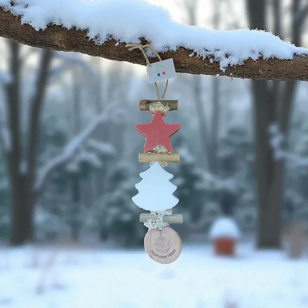 Savons - Tresse 1 Savon Etoile Fruit Rouge 1 Sapin Blanc Bergamote avec Rond Bois "Joyeuses Fêtes" - FABRIQUE LOMAELLE