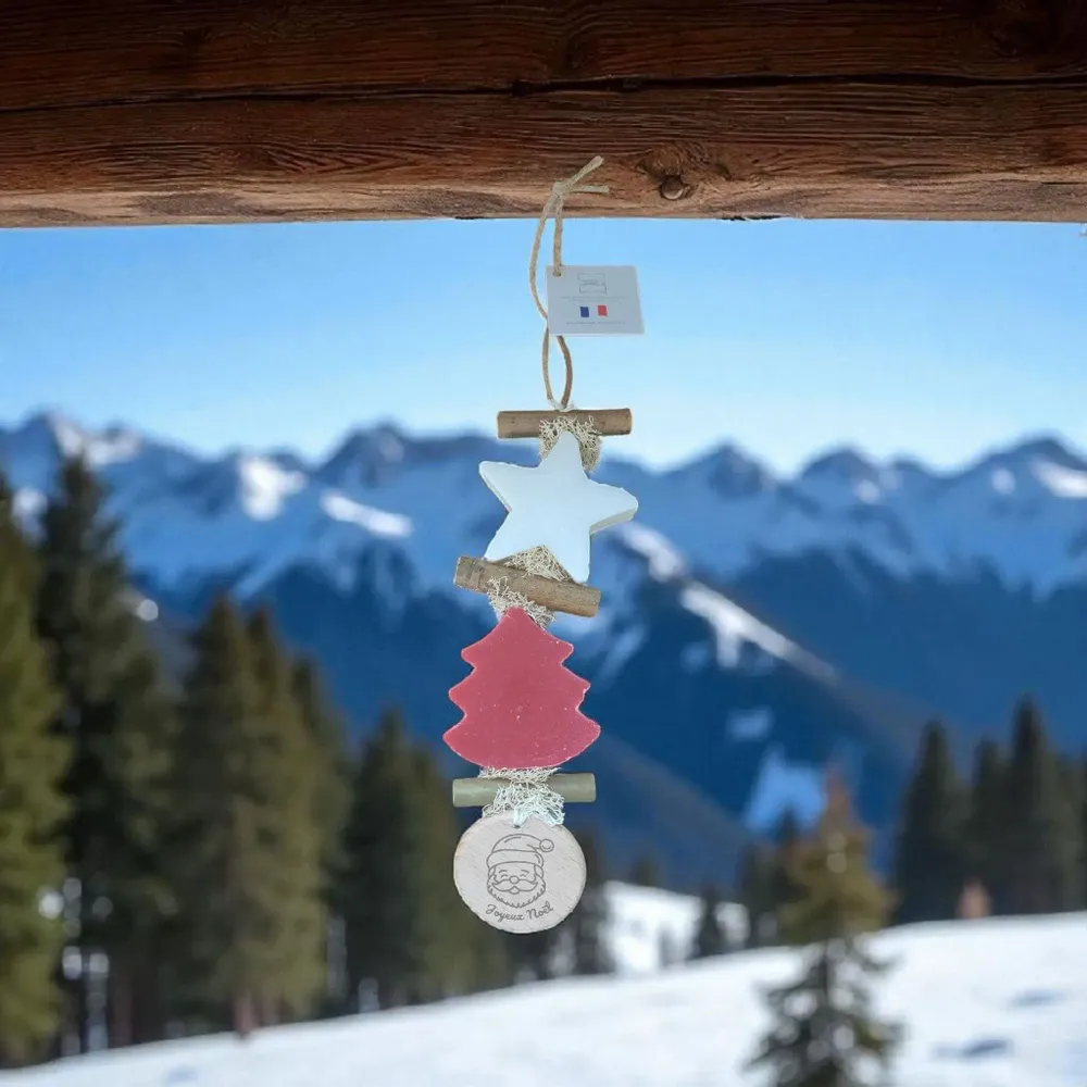 Savons - Tresse 1 Savon Etoile Blanche Bergamote 1 Savon Sapin Fruit Rouge avec Rond Bois "Tête de Père Noël" - FABRIQUE LOMAELLE