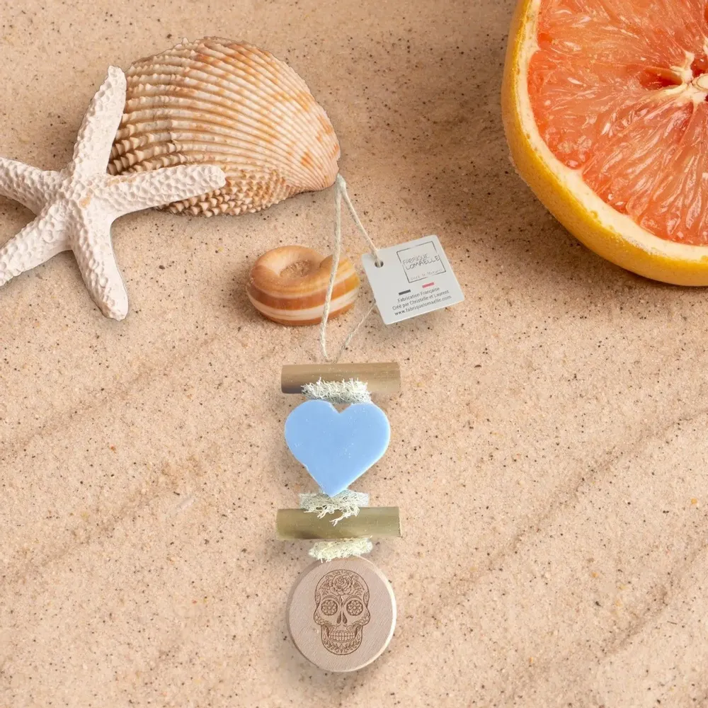 Savons - Tresse 1 Savon Cœur Ecume avec Rond bois Gravé "Tête de Mort Mexicaine" - FABRIQUE LOMAELLE